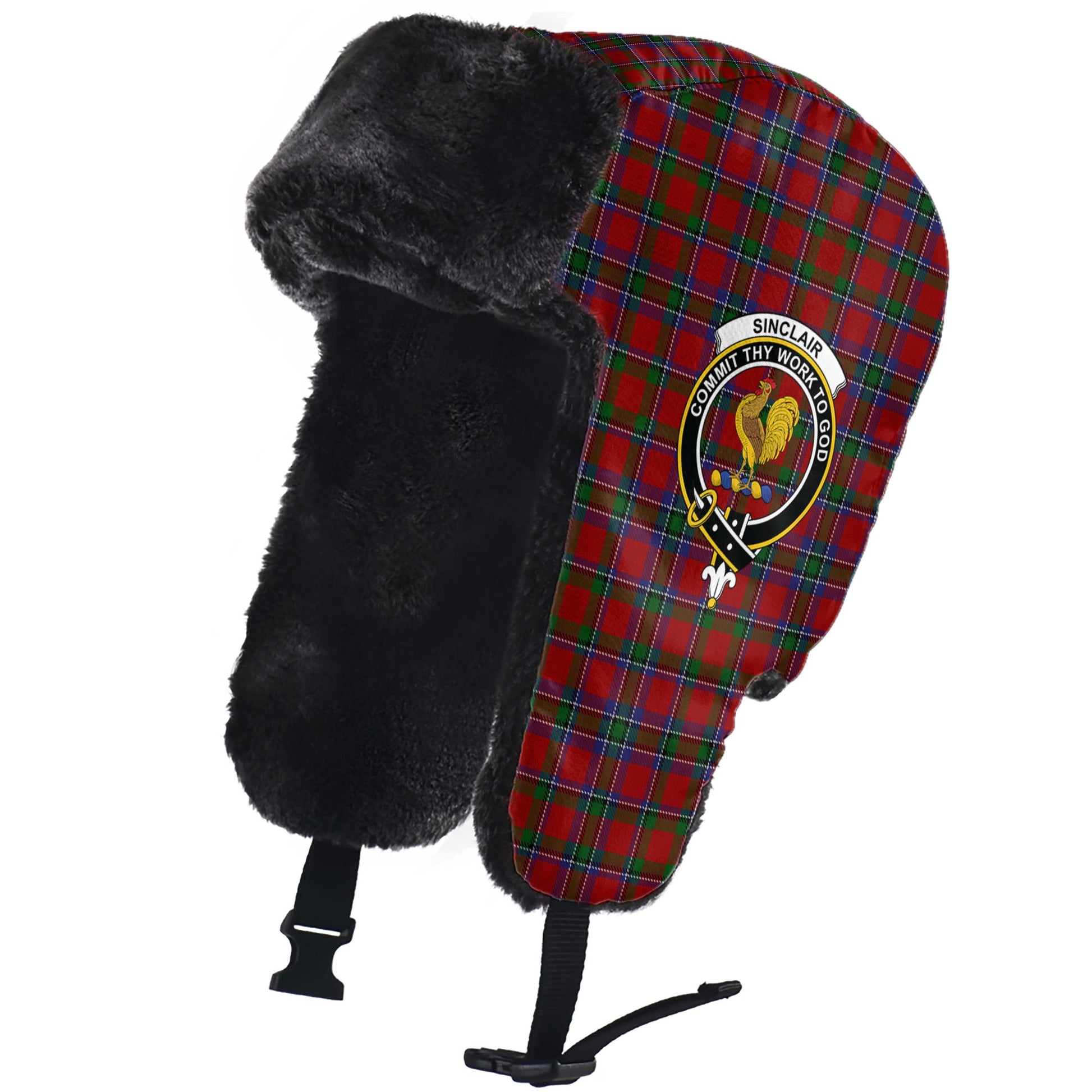 Sinclair Tartan Winter Trapper Hat with Family Crest - Tartanvibesclothing