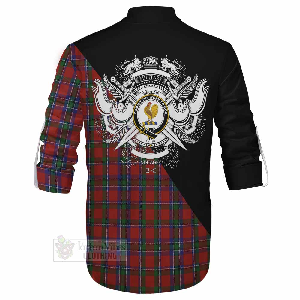 Tartan Vibes Clothing Sinclair Tartan Ghillie Kilt Shirt with Family Crest and Military Logo Style
