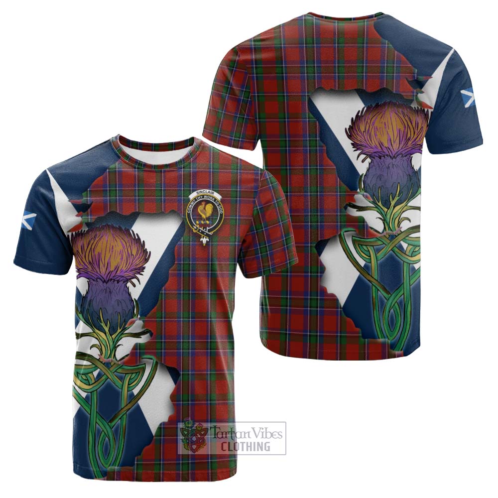 Tartan Vibes Clothing Sinclair Tartan Family Crest Cotton T-shirt Scottish Thistle Celtic Inspired