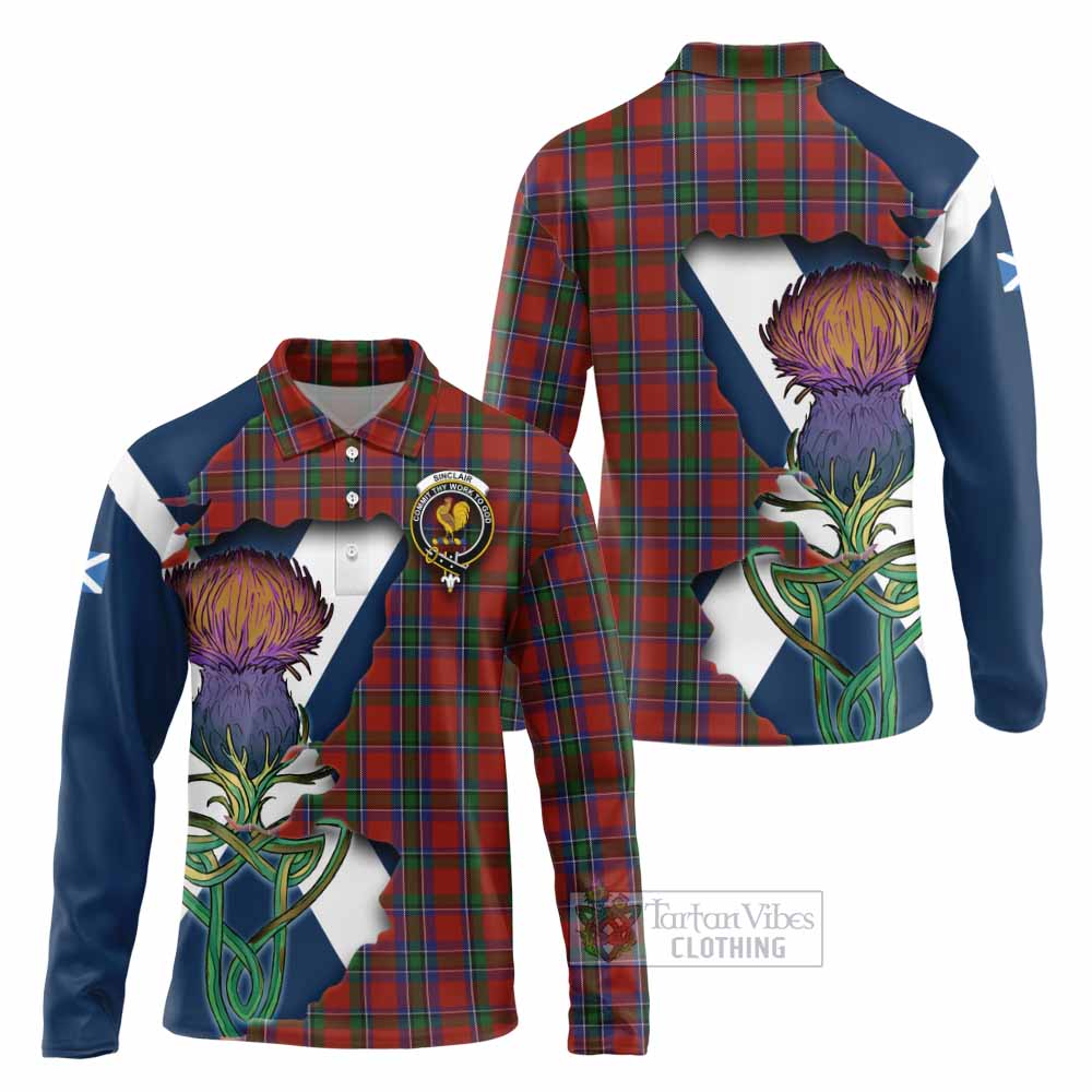 Tartan Vibes Clothing Sinclair Tartan Family Crest Long Sleeve Polo Shirt Scottish Thistle Celtic Inspired