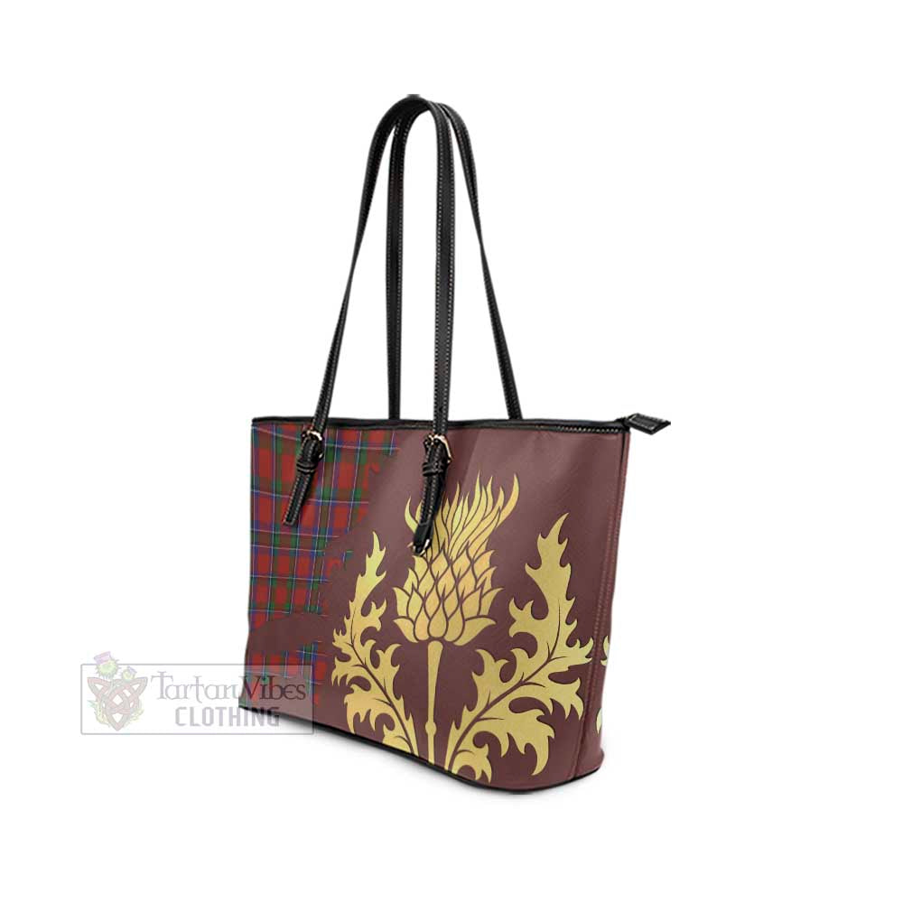 Tartan Vibes Clothing Sinclair Tartan Leather Tote Bag Gold Thistle Style