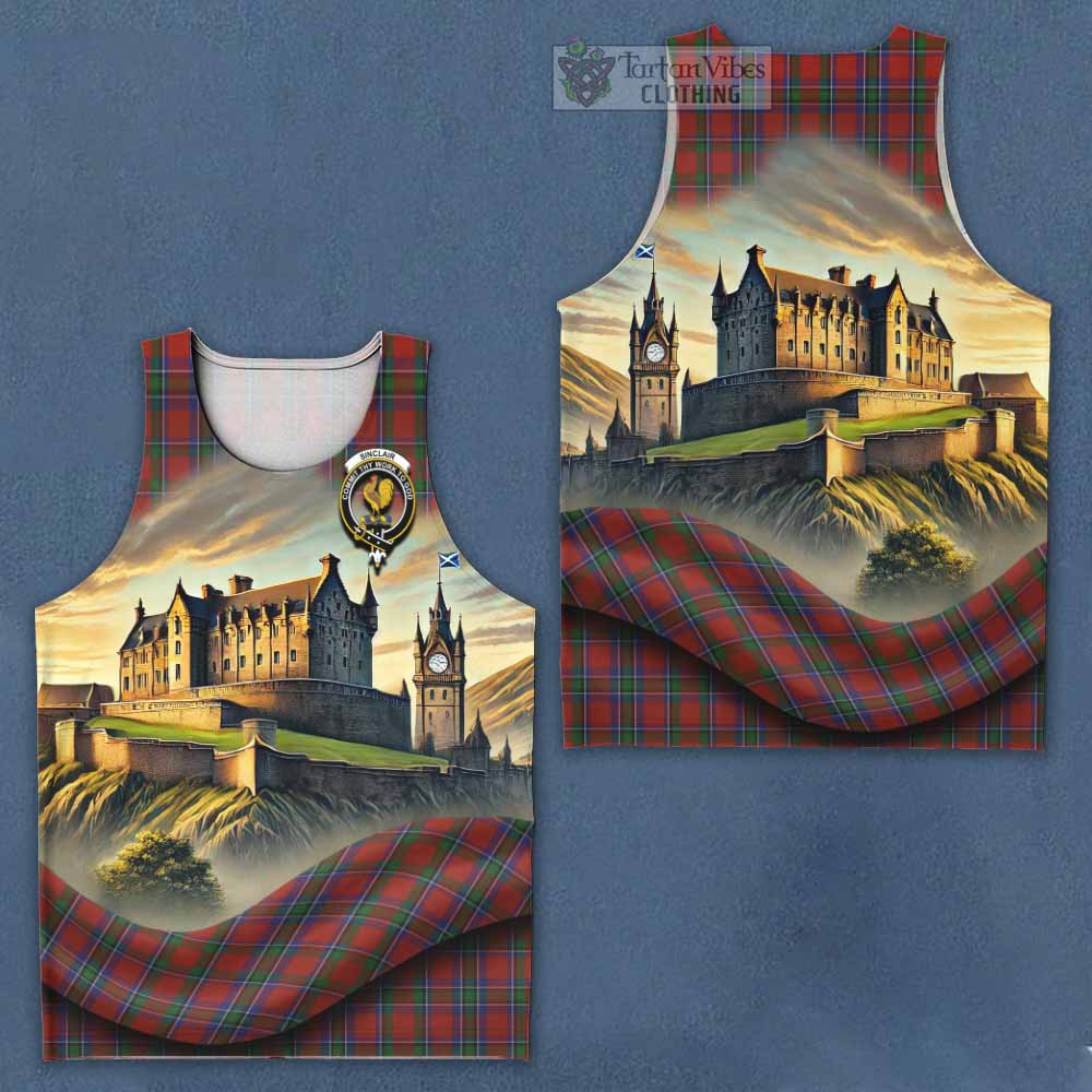 Tartan Vibes Clothing Sinclair Tartan Family Crest Men's Tank Top with Scottish Ancient Castle Style