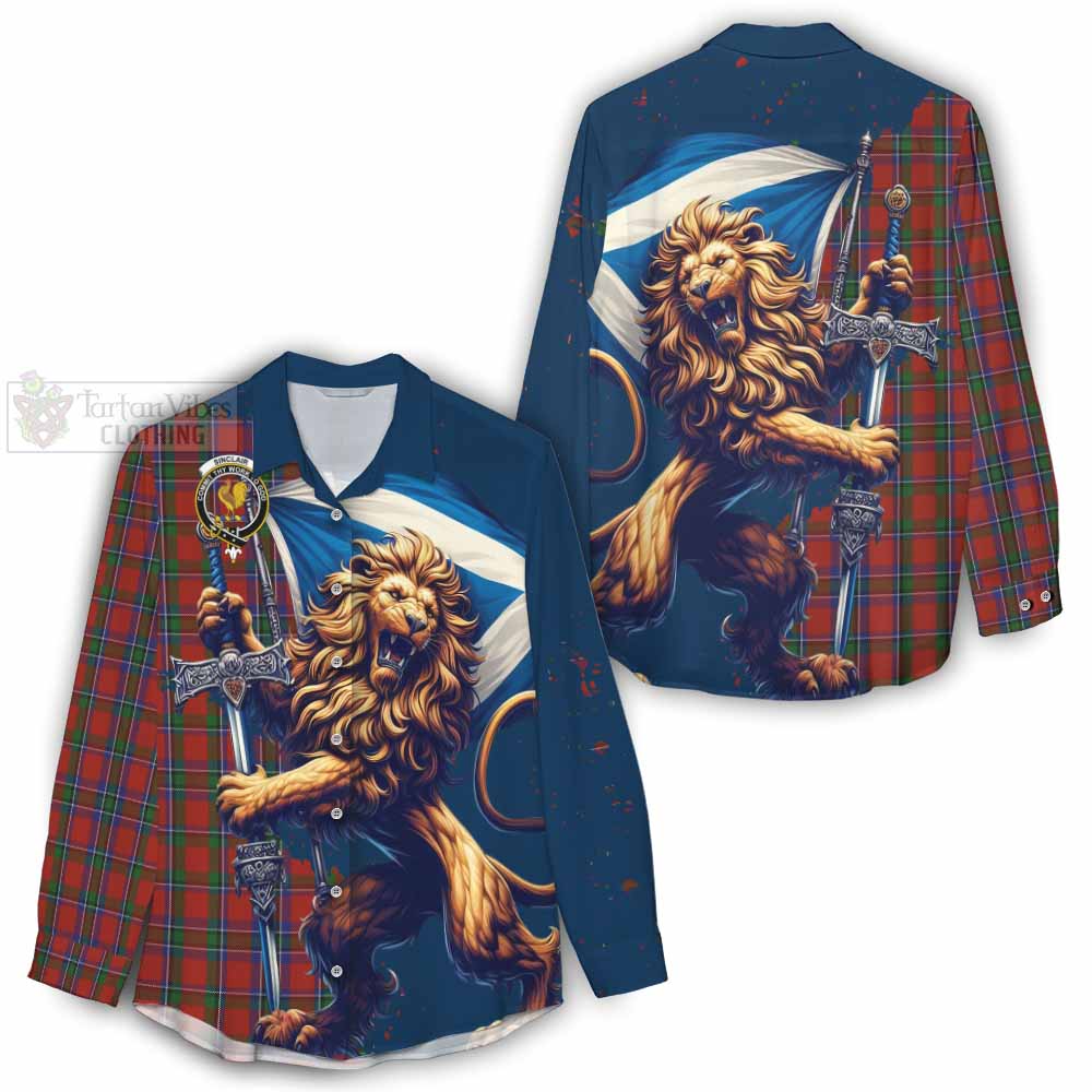 Tartan Vibes Clothing Sinclair Tartan Family Crest Women's Casual Shirt with Scottish Majestic Lion