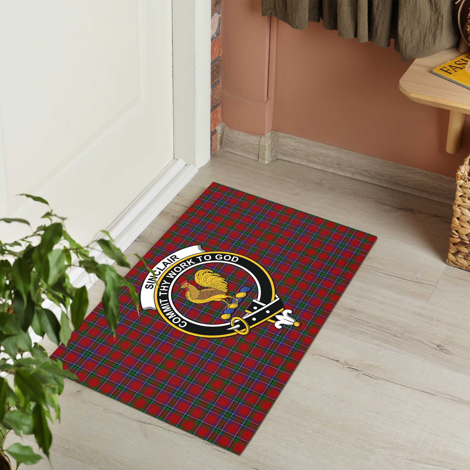 Sinclair Tartan Door Mat with Family Crest - Tartanvibesclothing Shop