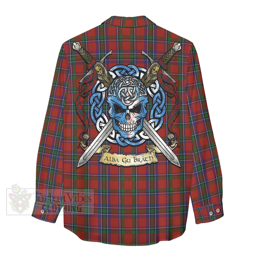 Tartan Vibes Clothing Sinclair Tartan Women's Casual Shirt with Family Crest Celtic Skull Style