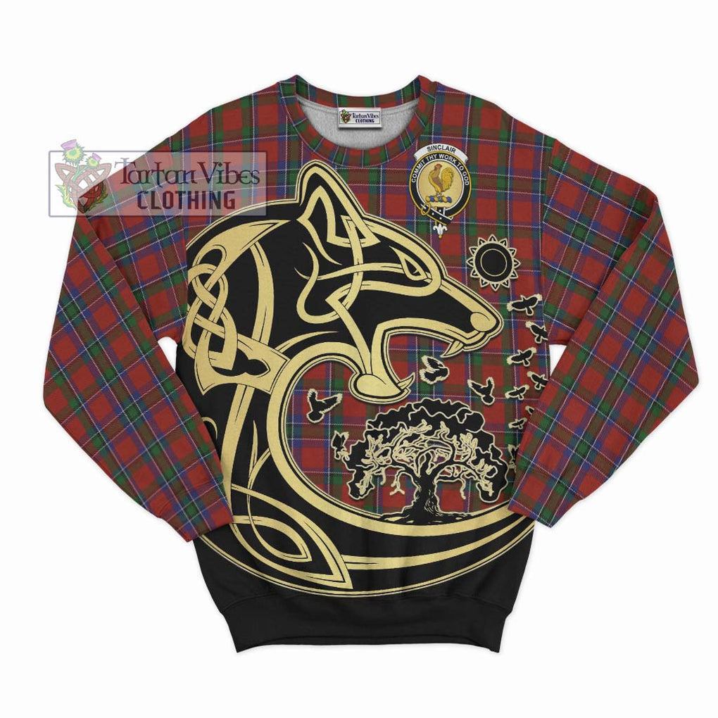 Sinclair Tartan Sweatshirt with Family Crest Celtic Wolf Style - Tartan Vibes Clothing