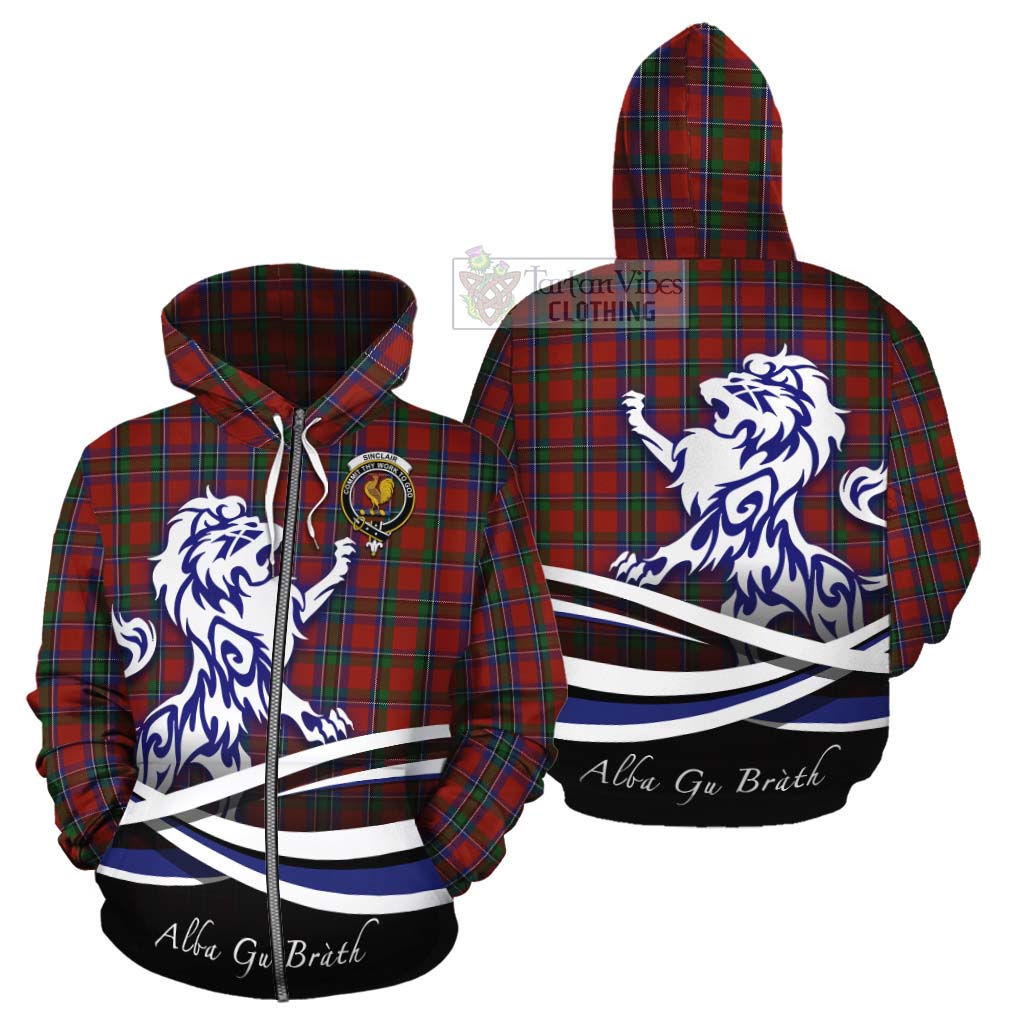 Sinclair Tartan Cotton Hoodie with Alba Gu Brath Regal Lion Emblem - Tartan Vibes Clothing