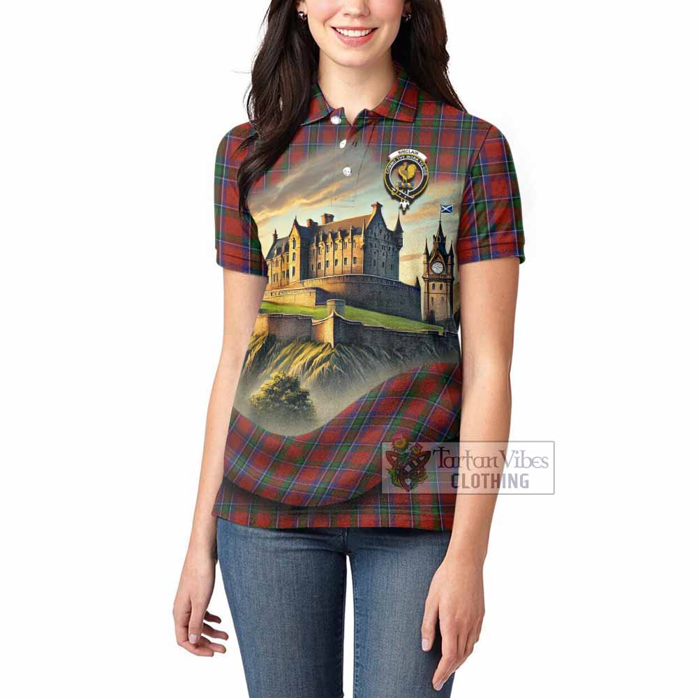 Tartan Vibes Clothing Sinclair Tartan Family Crest Women's Polo Shirt with Scottish Ancient Castle Stype