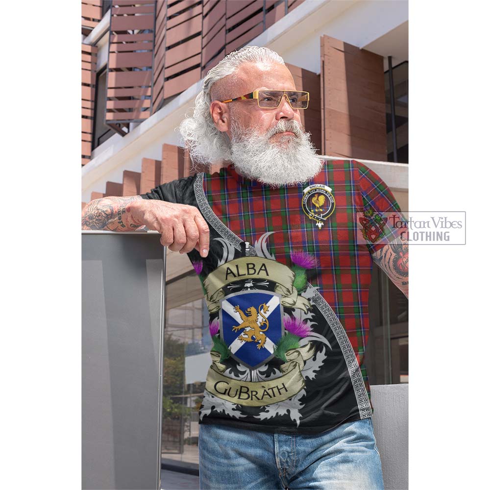 Tartan Vibes Clothing Sinclair Tartan Family Crest Cotton T-shirt Lion Rampant Royal Thistle Shield Celtic Inspired