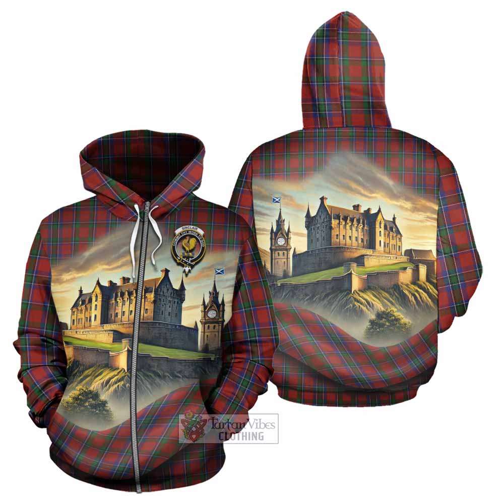 Tartan Vibes Clothing Sinclair Tartan Family Crest Hoodie with Scottish Ancient Castle Style