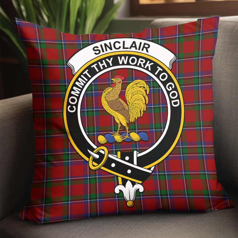 Sinclair Tartan Pillow Cover with Family Crest - Tartanvibesclothing