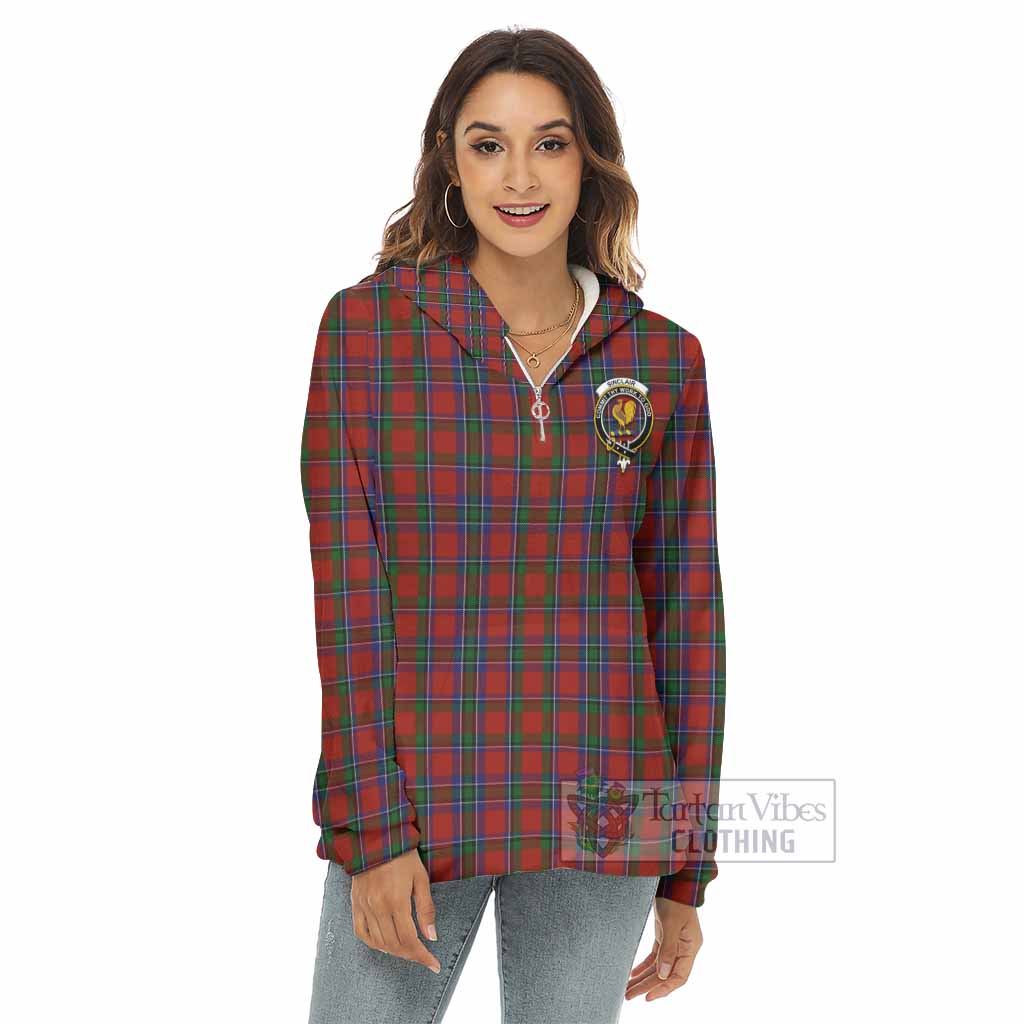 Tartan Vibes Clothing Sinclair Tartan Crest Women's Borg  Half Zip Fleece Hoodie