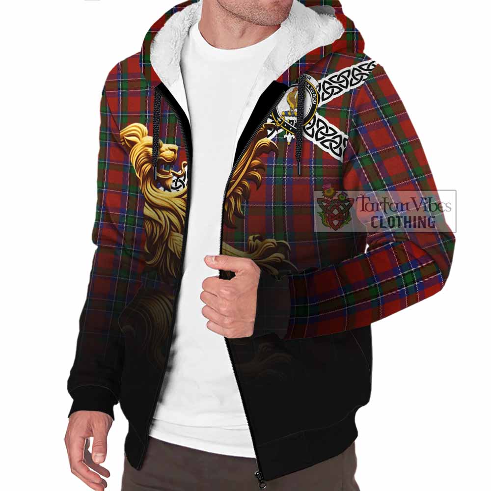 Tartan Vibes Clothing Sinclair Crest Tartan Sherpa Hoodie with Golden Lion Emblem Celtic Style