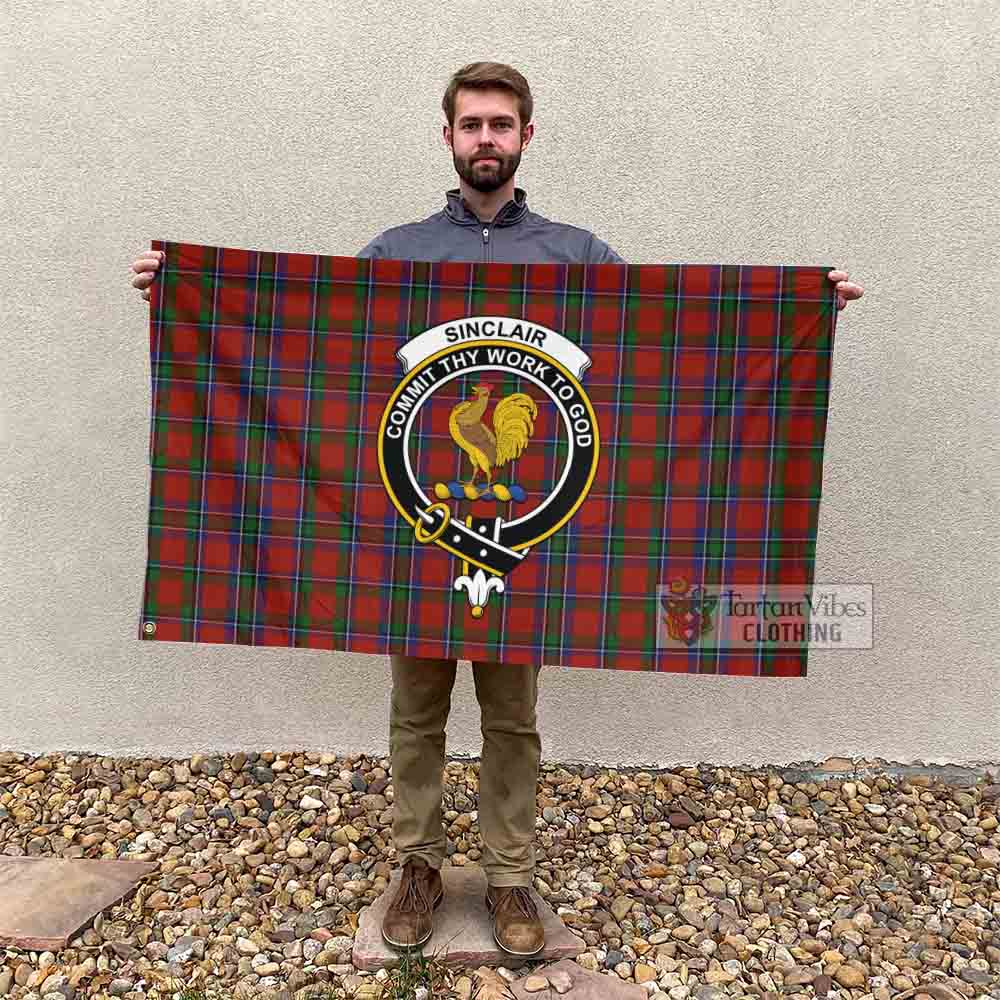 Tartan Vibes Clothing Sinclair Tartan House Flag with Family Crest
