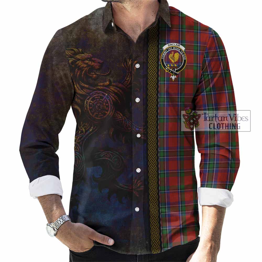 Tartan Vibes Clothing Sinclair Tartan Family Crest Long Sleeve Button Shirt Alba Gu Brath Be Brave Lion Ancient Style