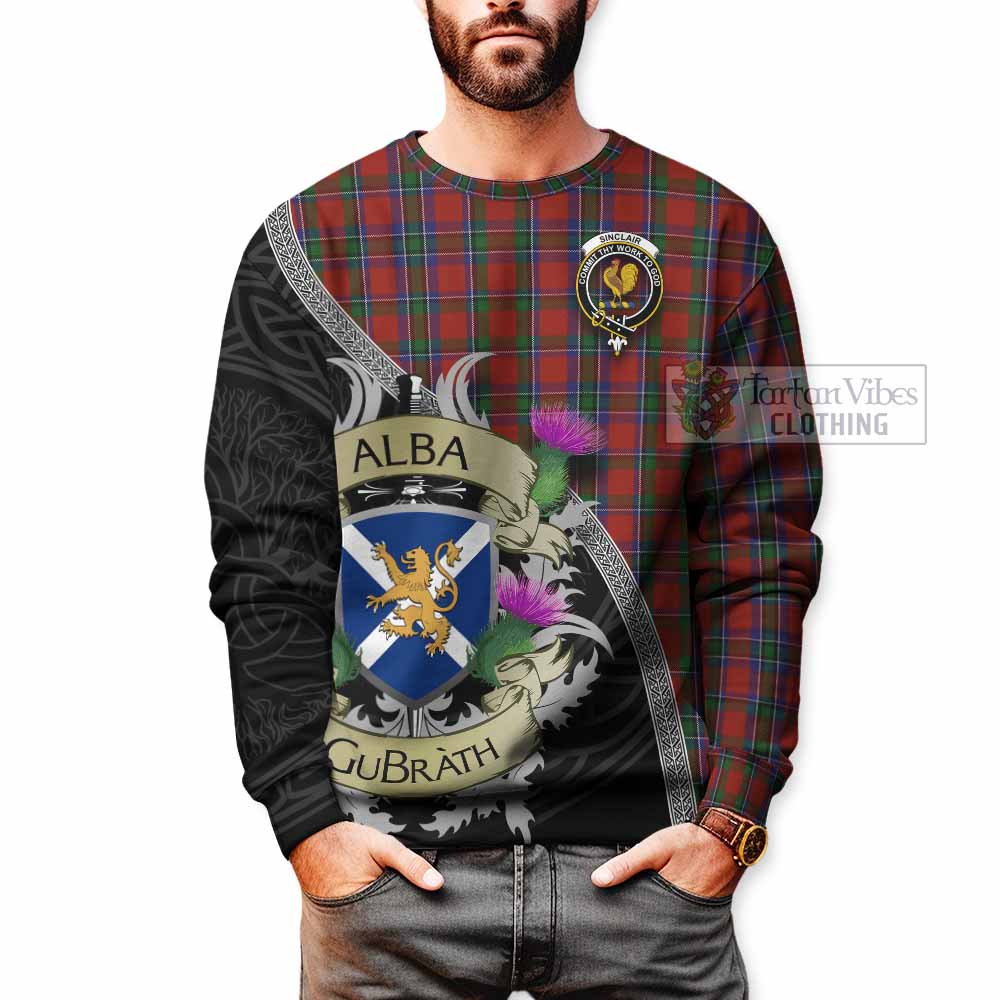 Tartan Vibes Clothing Sinclair Tartan Family Crest Sweatshirt Lion Rampant Royal Thistle Shield Celtic Inspired