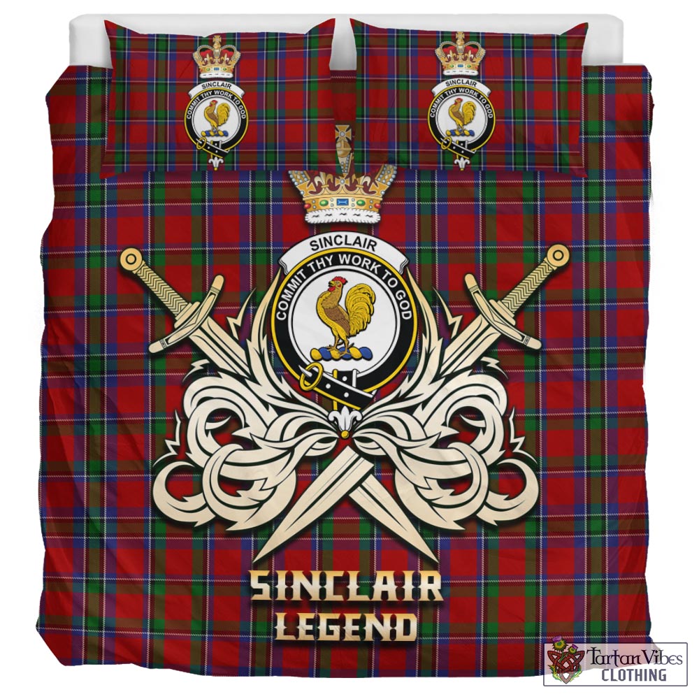 Tartan Vibes Clothing Sinclair Tartan Bedding Set with Clan Crest and the Golden Sword of Courageous Legacy