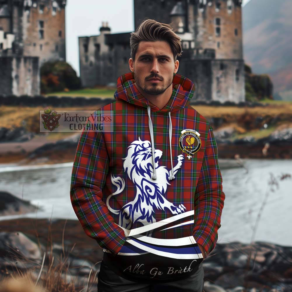 Sinclair Tartan Cotton Hoodie with Alba Gu Brath Regal Lion Emblem - Tartan Vibes Clothing