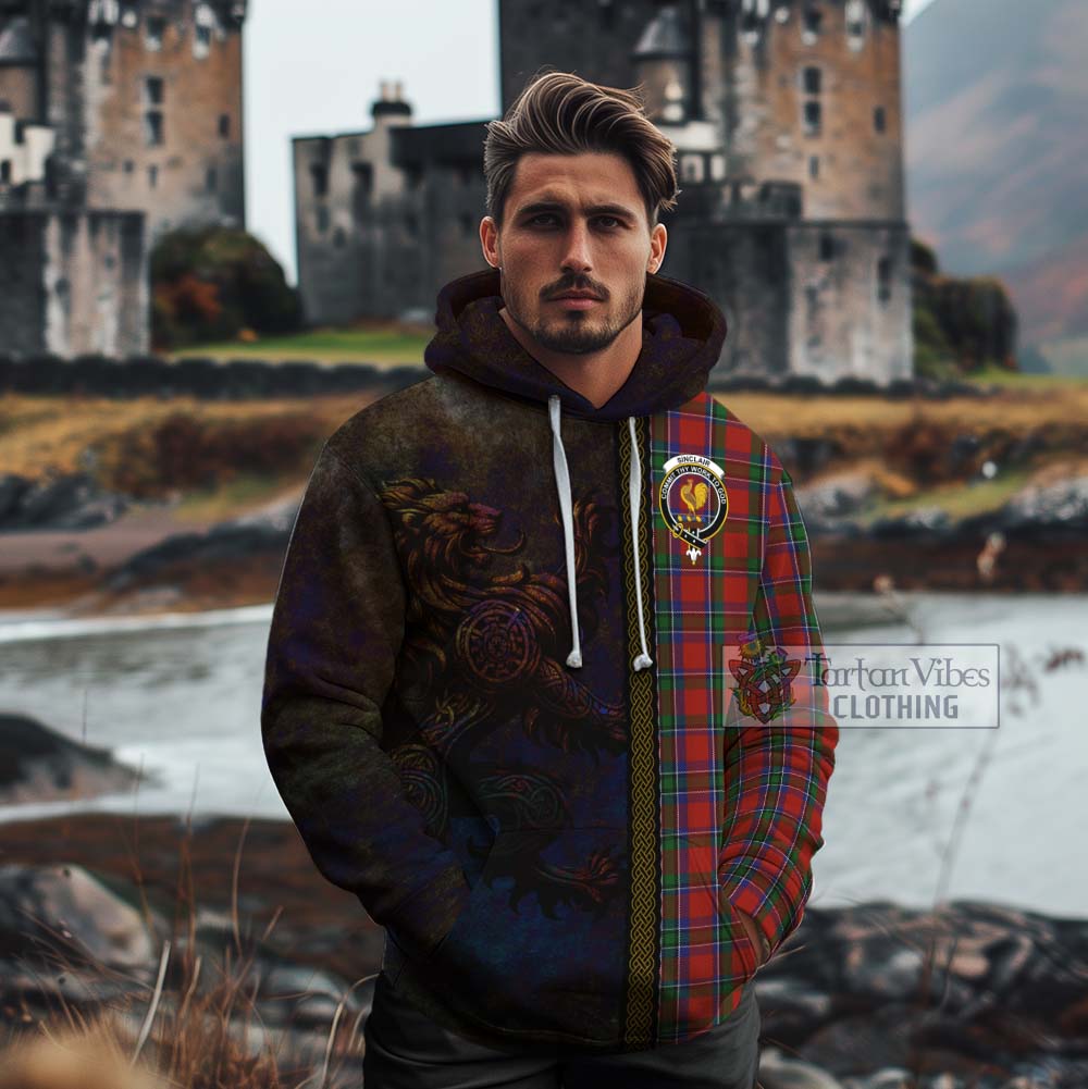 Tartan Vibes Clothing Sinclair Tartan Family Crest Cotton Hoodie Alba Gu Brath Be Brave Lion Ancient Style