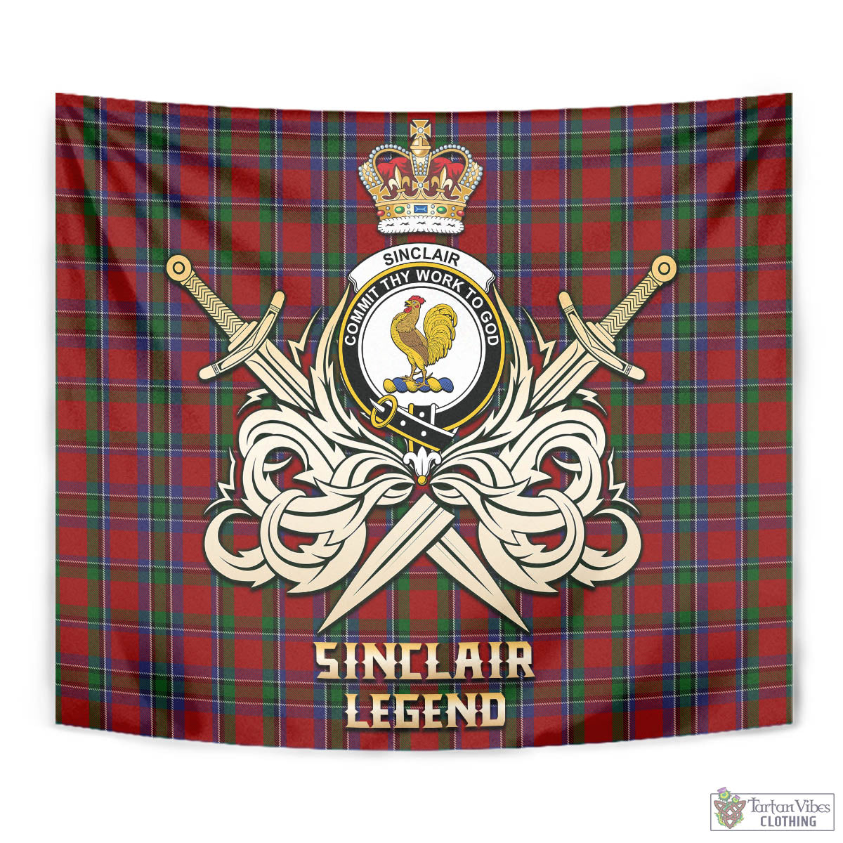 Tartan Vibes Clothing Sinclair Tartan Tapestry with Clan Crest and the Golden Sword of Courageous Legacy