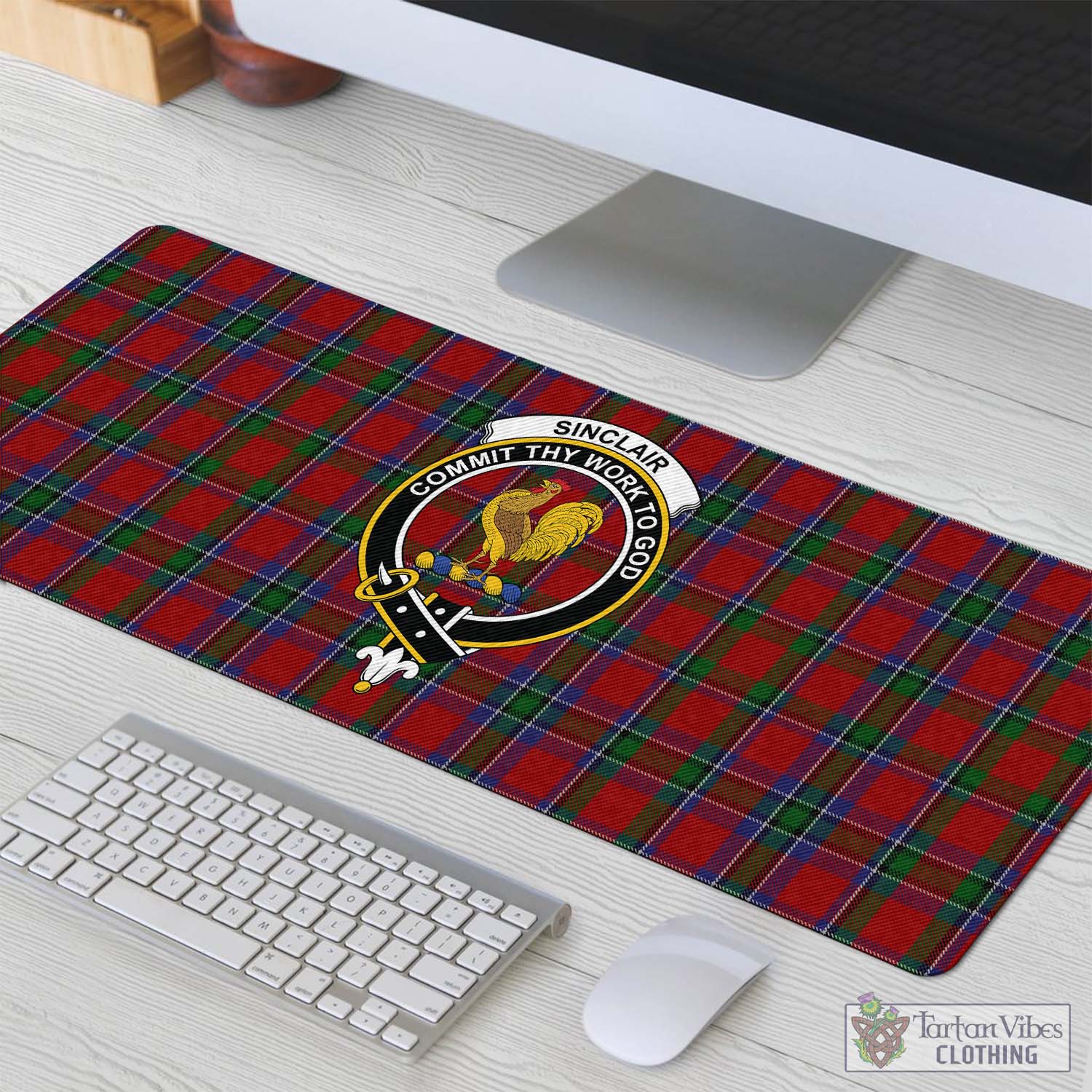 Tartan Vibes Clothing Sinclair Tartan Mouse Pad with Family Crest
