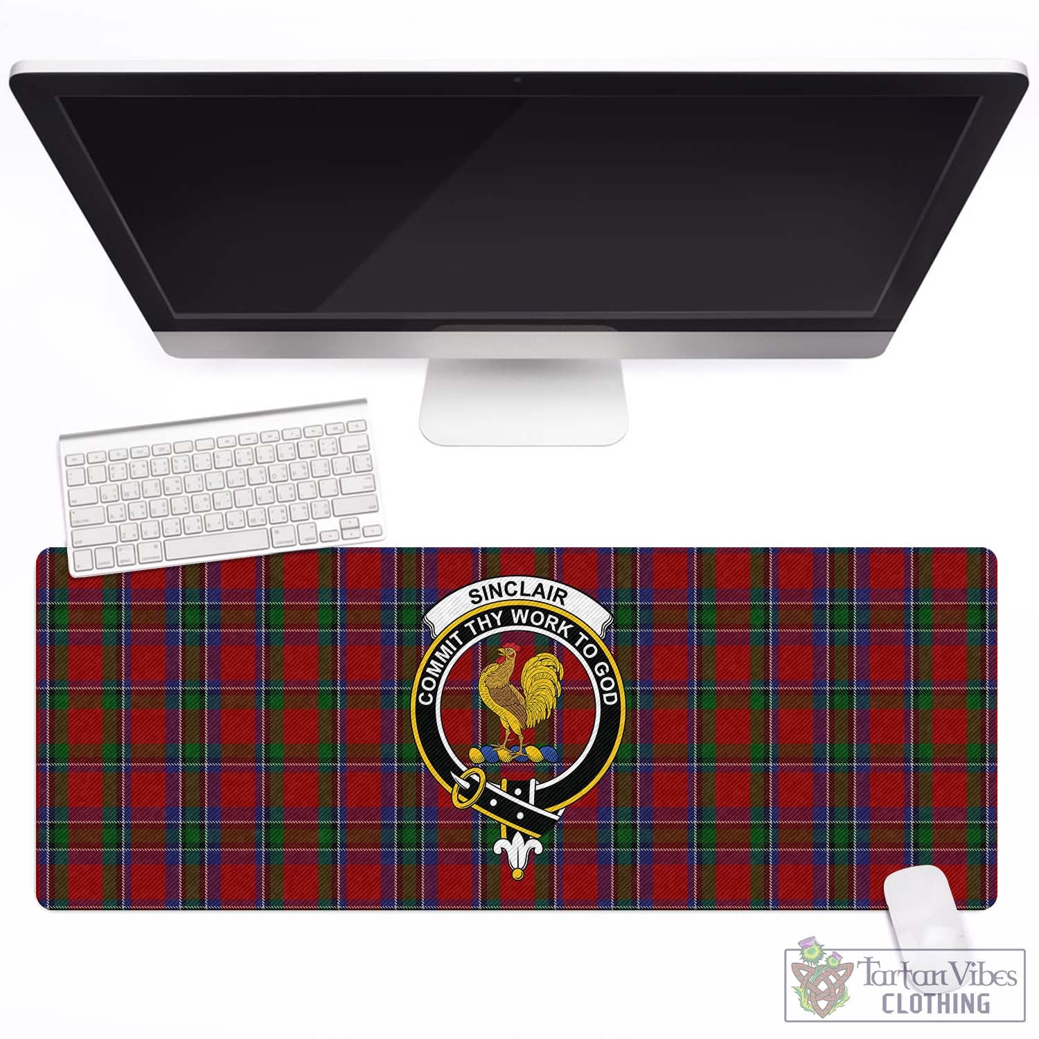 Tartan Vibes Clothing Sinclair Tartan Mouse Pad with Family Crest