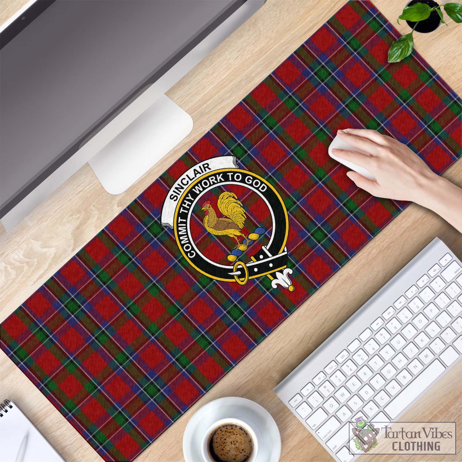Tartan Vibes Clothing Sinclair Tartan Mouse Pad with Family Crest