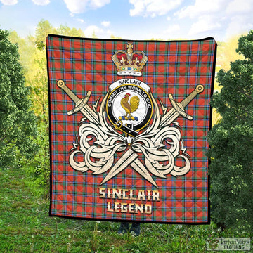 Sinclair Ancient Tartan Quilt with Clan Crest and the Golden Sword of Courageous Legacy