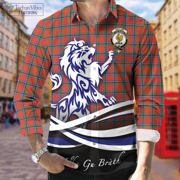 Sinclair Ancient Tartan Long Sleeve Button Up Shirt with Alba Gu Brath Regal Lion Emblem