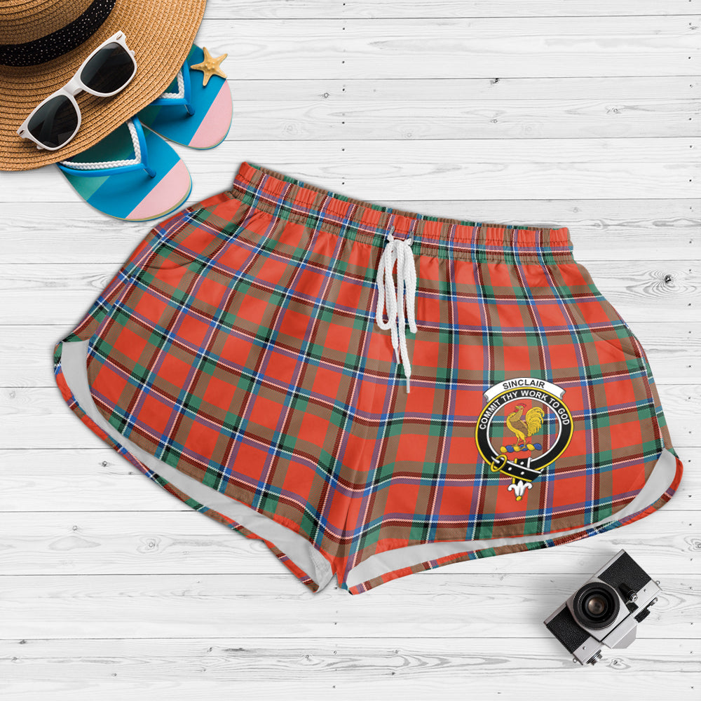 sinclair-ancient-tartan-womens-shorts-with-family-crest