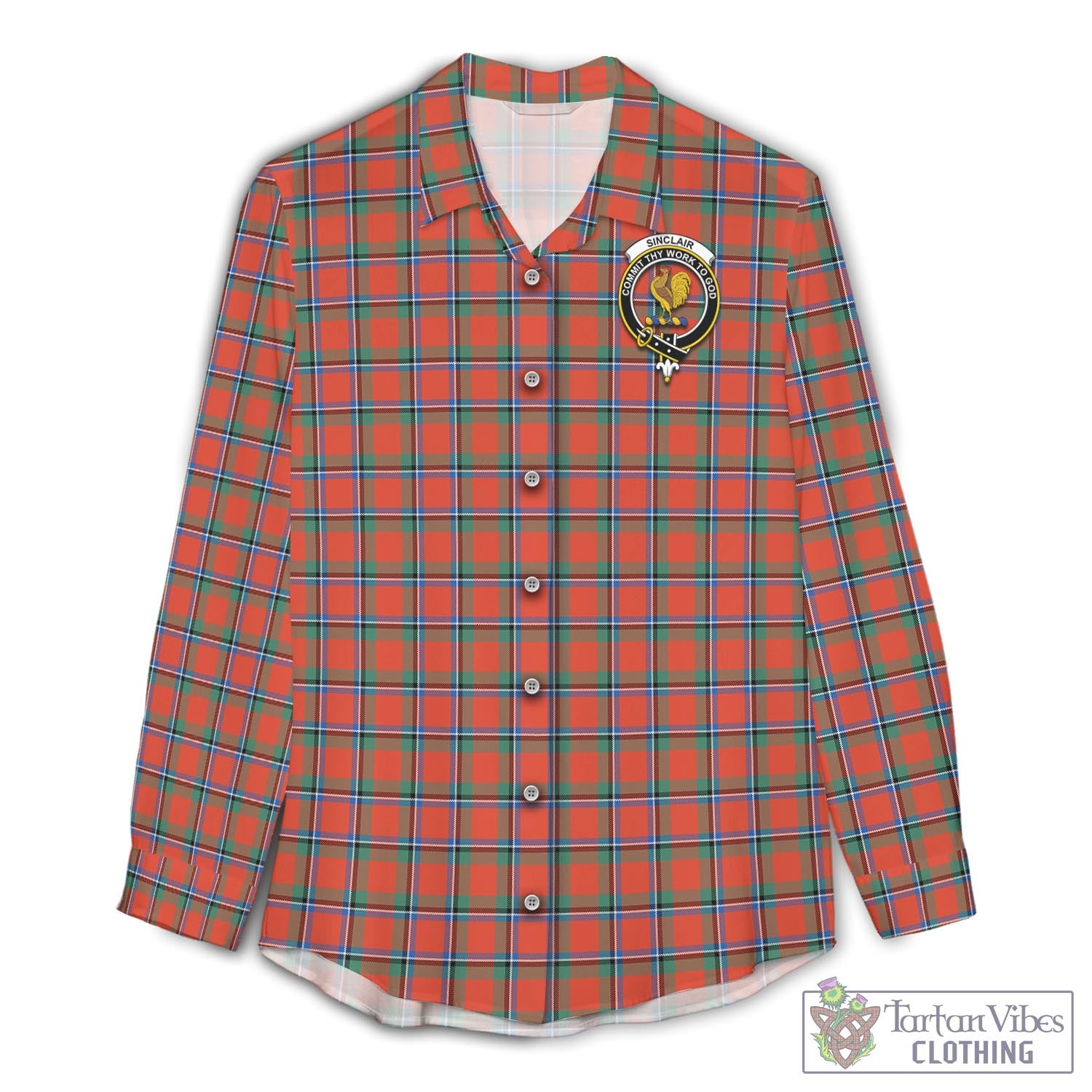 Tartan Vibes Clothing Sinclair Ancient Tartan Womens Casual Shirt with Family Crest