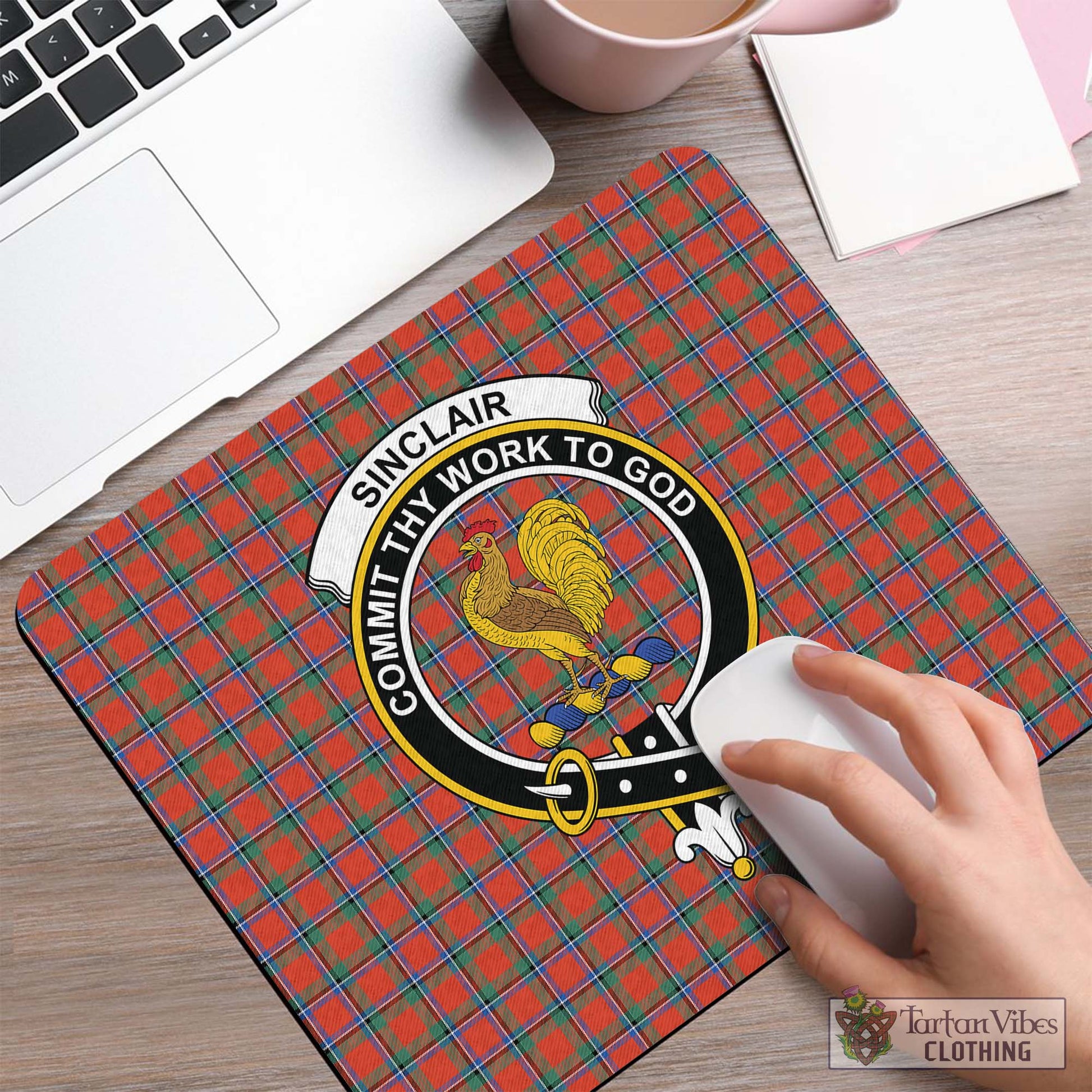 Tartan Vibes Clothing Sinclair Ancient Tartan Mouse Pad with Family Crest