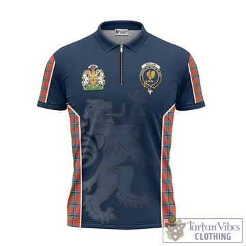 Sinclair Ancient Tartan Zipper Polo Shirt with Family Crest and Lion Rampant Vibes Sport Style