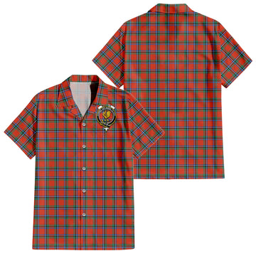 Sinclair Ancient Tartan Short Sleeve Button Down Shirt with Family Crest