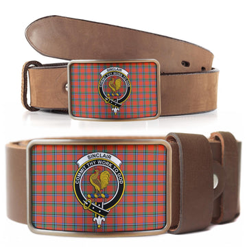Sinclair Ancient Tartan Belt Buckles with Family Crest