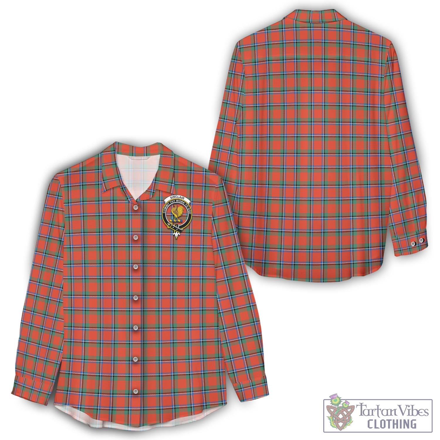 Tartan Vibes Clothing Sinclair Ancient Tartan Womens Casual Shirt with Family Crest