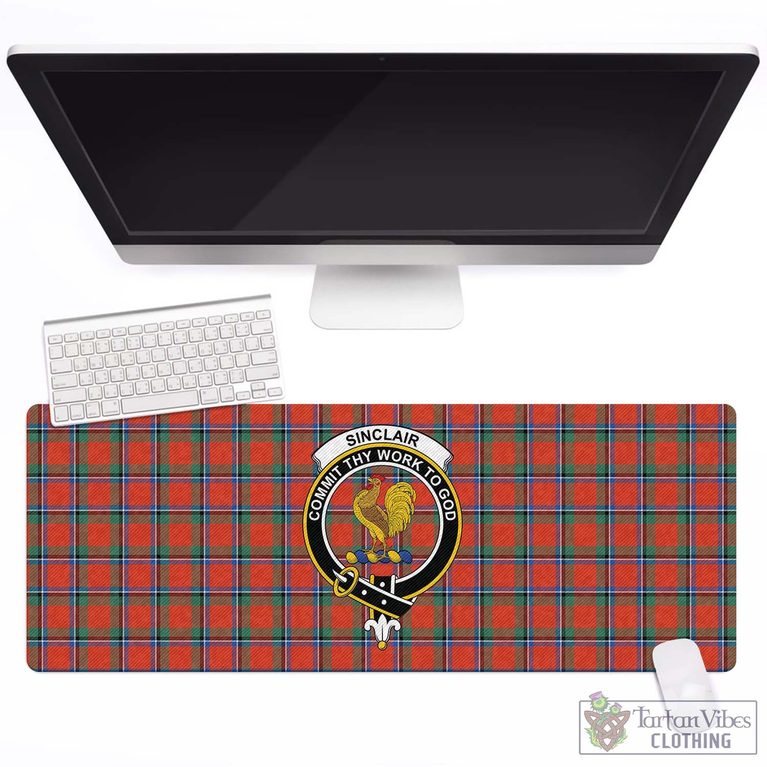 Tartan Vibes Clothing Sinclair Ancient Tartan Mouse Pad with Family Crest