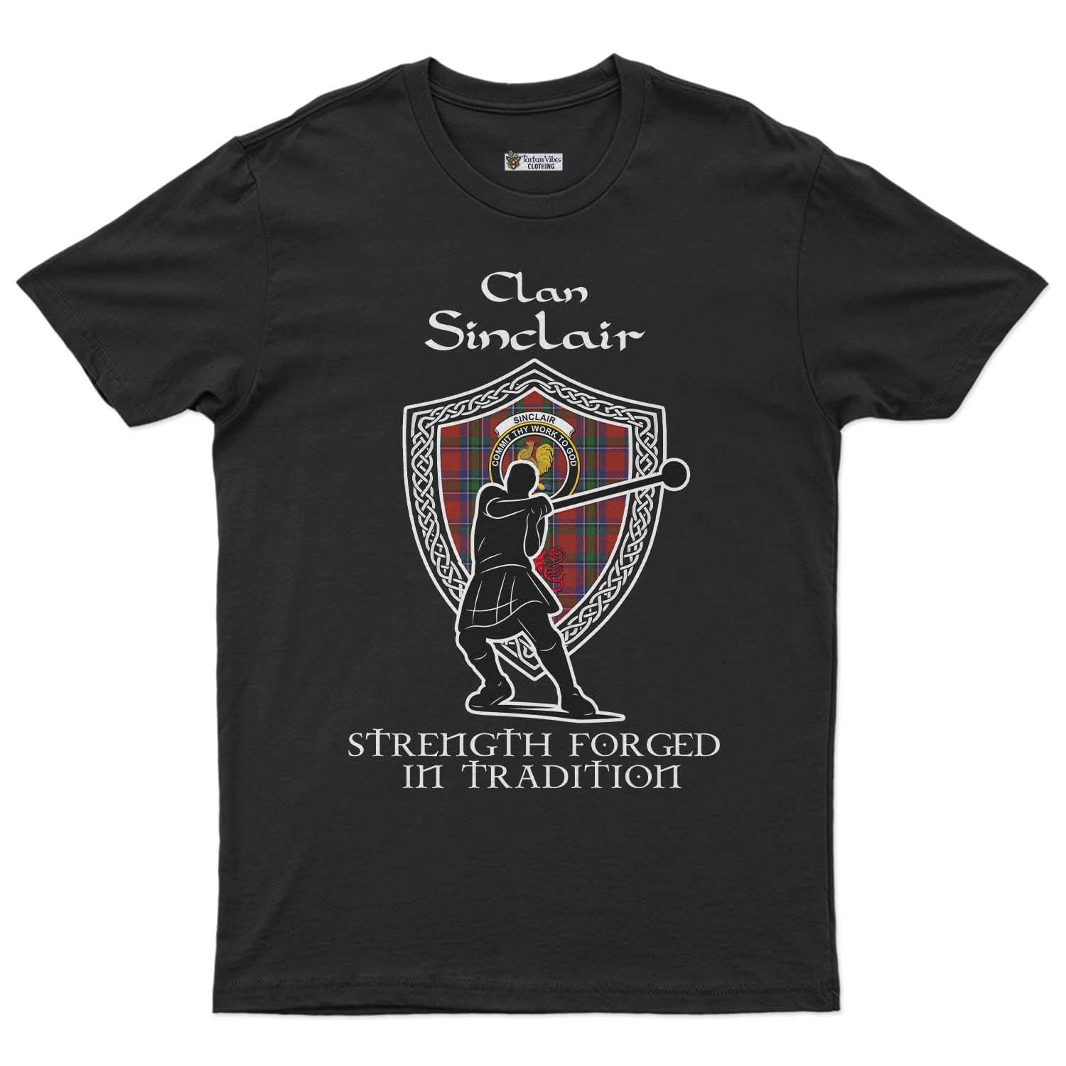 Sinclair Clan Crest Highland Games T Shirt Strength Forged In Tradition - Tartan Vibes Clothing