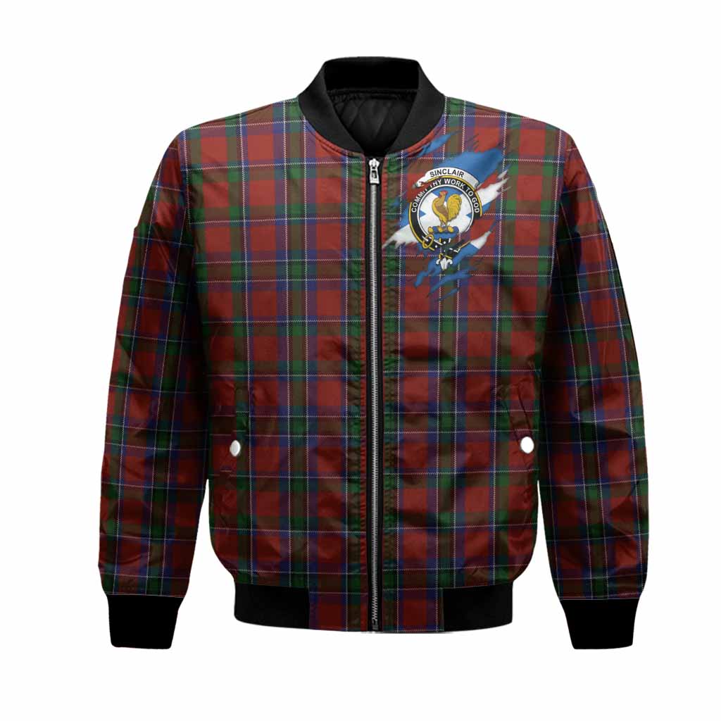 Sinclair Clan Crest In Me Tartan Bomber Jacket Scotland Flag Style