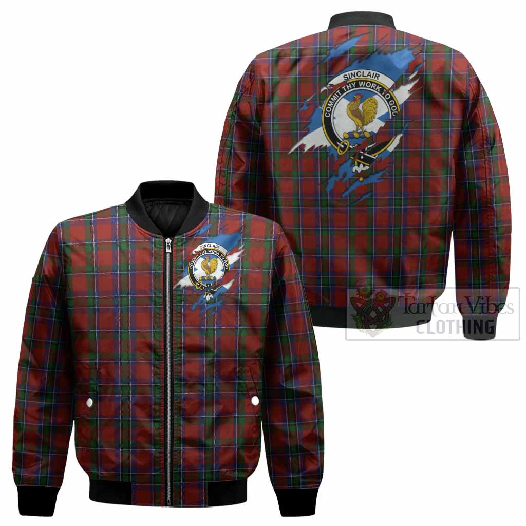 Sinclair Clan Crest In Me Tartan Bomber Jacket Scotland Flag Style