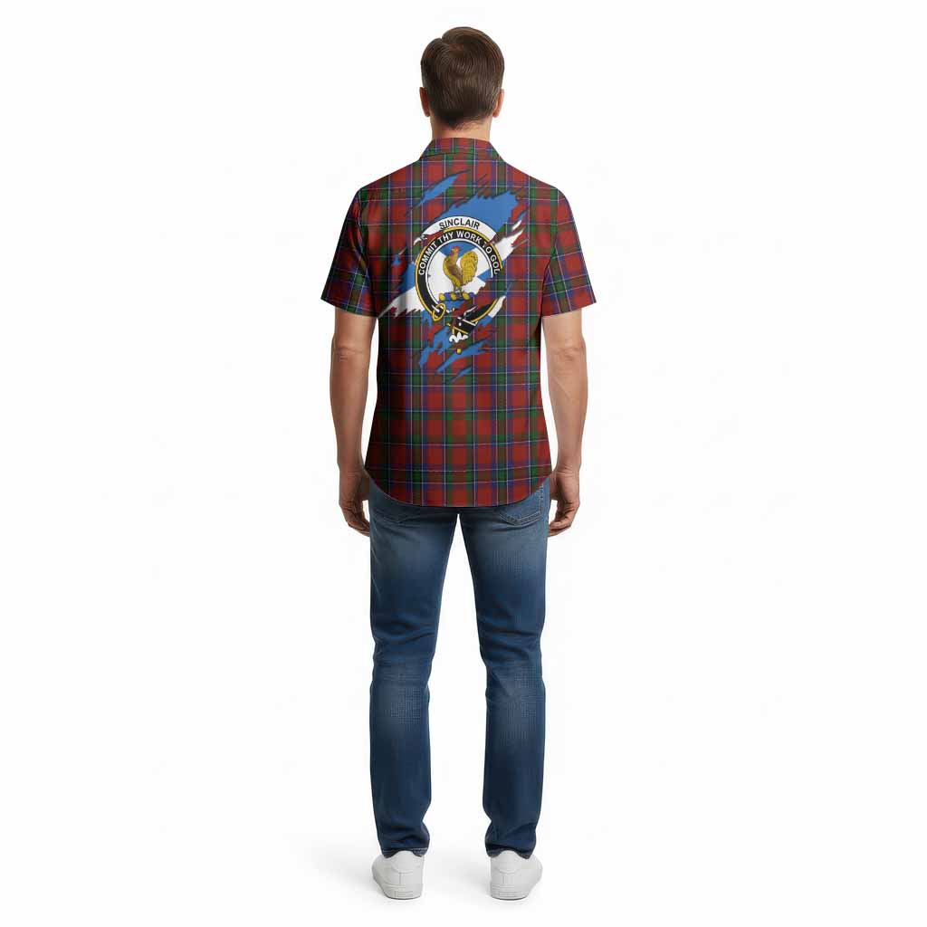 Sinclair Clan Crest In Me Tartan Cotton Hawaiian Shirt Scotland Flag Style