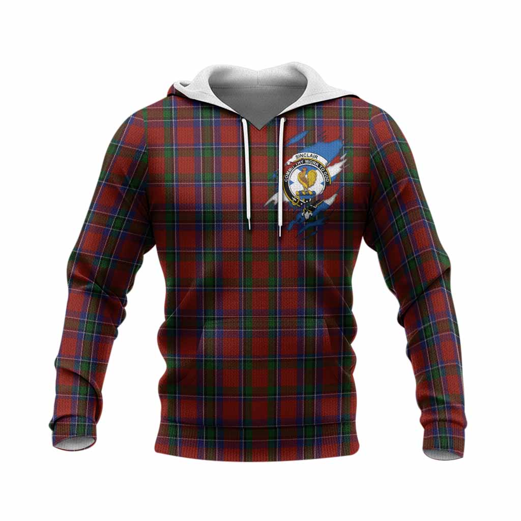 Sinclair Clan Crest In Me Tartan Knitted Hoodie Scotland Flag Style