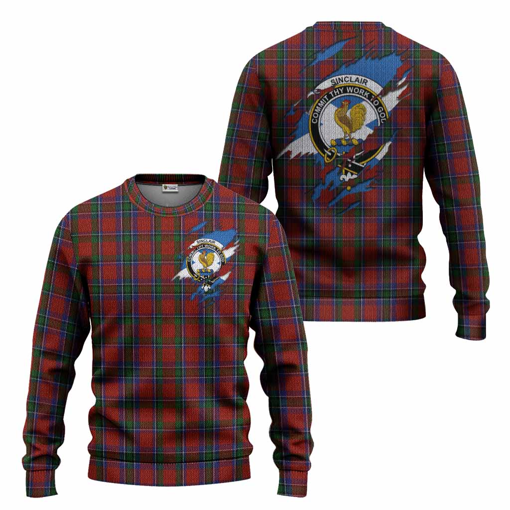 Sinclair Clan Crest In Me Tartan Knitted Sweater Scotland Flag Style
