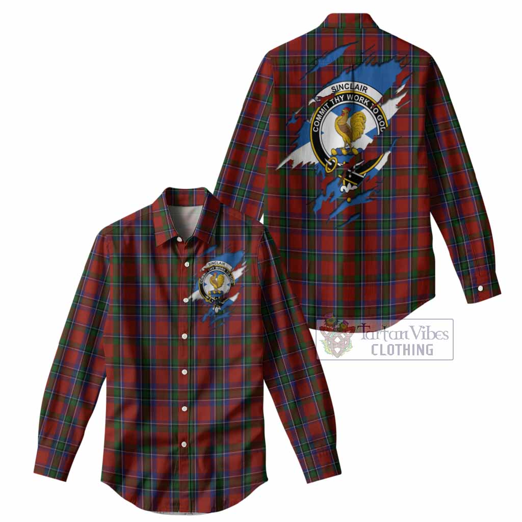 Sinclair Clan Crest In Me Tartan Women Casual Shirt Scotland Flag Style