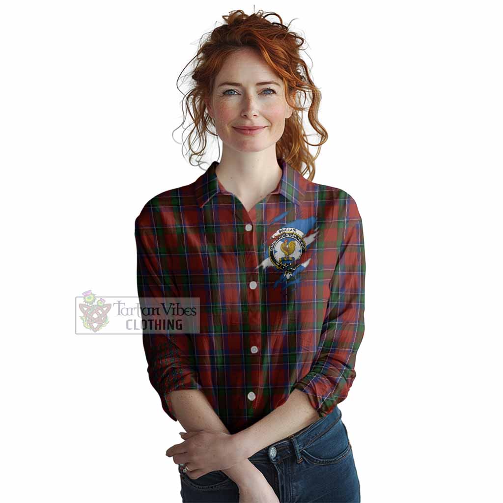 Sinclair Clan Crest In Me Tartan Women Casual Shirt Scotland Flag Style