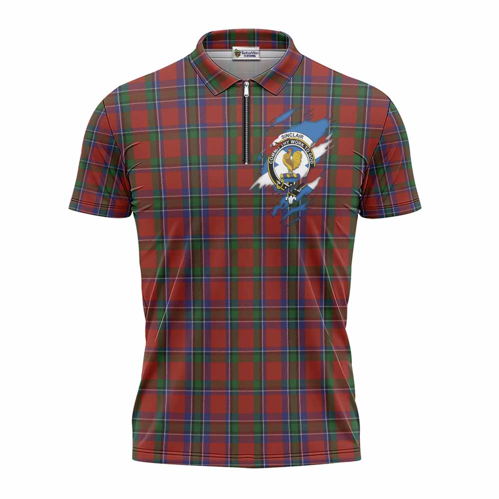 Sinclair Clan Crest In Me Tartan Zipper Polo Shirt Scotland Flag Style