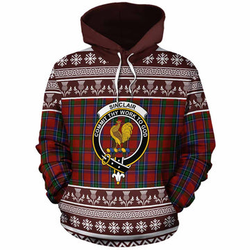 Sinclair Clan Tartan Christmas Cotton Hoodie with Family Crest