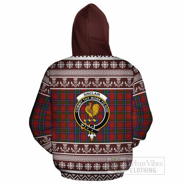 Sinclair Clan Tartan Christmas Cotton Hoodie with Family Crest