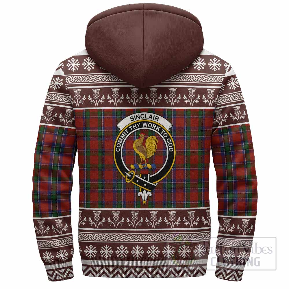 Sinclair Clan Tartan Christmas Fleece Hoodie with Family Crest - Tartan Vibes Clothing