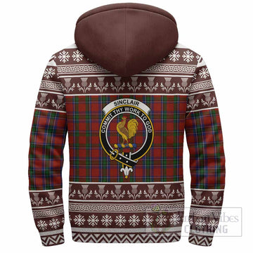 Sinclair Clan Tartan Christmas Fleece Hoodie with Family Crest